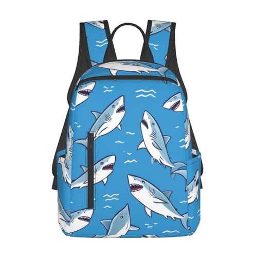 Travel Backpack Bookbag Satchel, Stylish and Functional Daypacks, Cool Blue Shark Daypack Rucksack