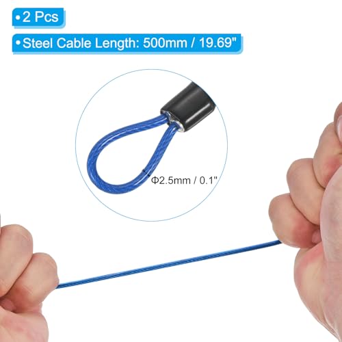 Image of PATIKIL Security Steel Cable with 4 Digit Combination Lock, 2 Set 1.6Ft Coated Safety Wire Rope Double Loop Padlock for Outdoor Travel Luggage, Blue