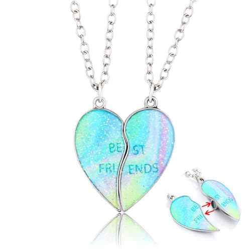 Kefley Best Friend Necklaces for 2 Girls Colorful Illusion Matching Heart Necklaces for Best Friends Gifts for Birthday Christmas Presents for Bestie Glitter BFF Friendship Necklace for Teen Girls