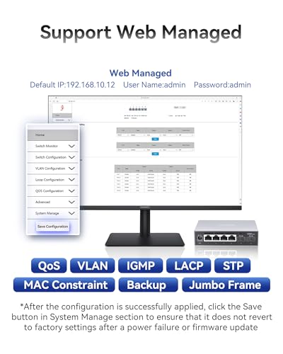 Image of 6-Port 2.5G Web Managed Ethernet Switch, VLAN /QoS /STP /IGMP /LACP Supported, Fanless Easy Smart 2.5Gb Network Switch, Aluminum Housing, Desktop /Wall-Mount