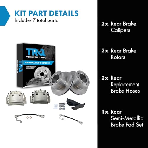 Image of TRQ Rear Brake Pad, Caliper, Hose, & Rotor Kit Semi-Metallic Compatible with 2003-2008 Dodge Ram 2500 Ram 3500