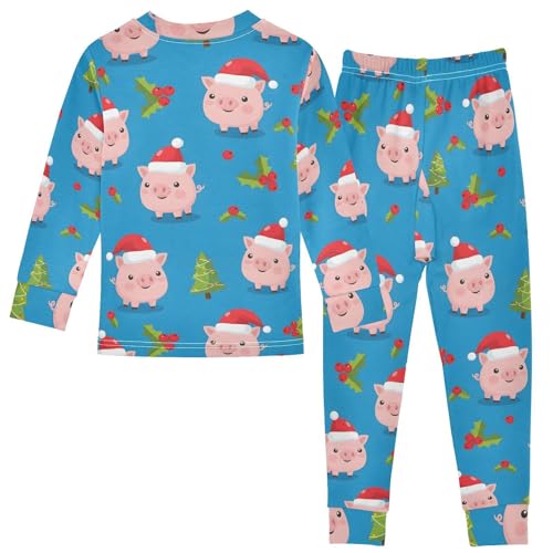 Pajama Sets Long Sleeve Christmas Pigs with Hats Pattern Soft Comfy Sleepwear 2 Piece PJS 3-8T3