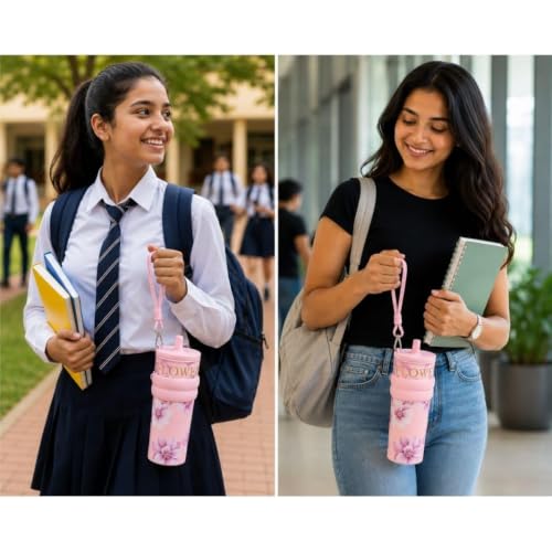 Image of STARFLYER Stylish Reusable Drinking Cup for Water, Juice & Cold Beverages | Portable Travel for Home, Office & Daily Use. (700ml-Pink Flower Tumbler)