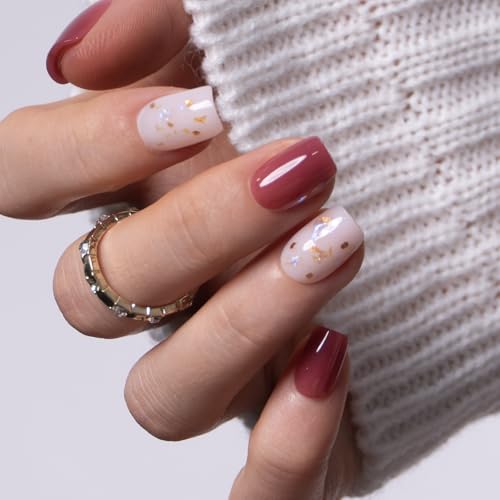 Image of CurvLife Soft Gel Square Press-On Nails Short, Reusable Oval Fake Nails with Glue & Adhesive Tabs, 30PCS Salon-Quality Stick-On Nails for At-Home Manicure (Honey Drift)