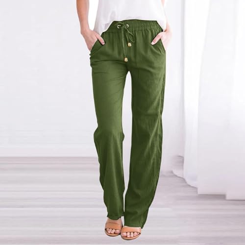 Women's Cotton Linen Pants,Summer Casual Loose Lightweight Straight Leg Pant with Pockets2
