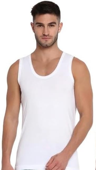 Men's 100% Cotton White Inner Vest Pack of 2-image-0
