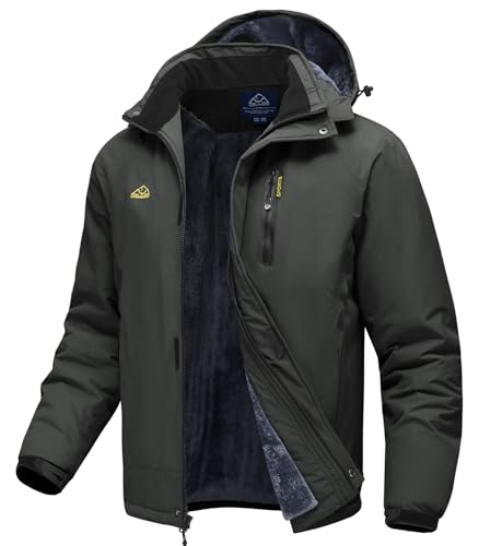 Image of TBMPOY Men's Winter Ski Jacket Waterproof Warm Snow Insulated Coat Fleece Lined Snowboard Hooded Raincoat