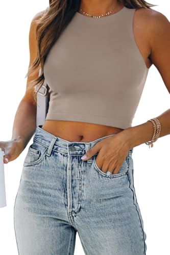 Image of EFAN Women's Double Lined Racerback Crop Tank Top | High Neck Slim Fit Sleeveless Workout Top, No-Bra Essential for Gym, Yoga & Going Out