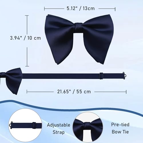 Image of Luckyvestir Oversized Bow Ties for Men, Pre Tied Clip on Men's Black Bowtie for Wedding Tuxedo Banquets Formal Wear