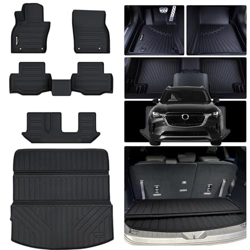 AltraVos Floor Mats & Trunk mat for 2024 2025 Mazda CX-90 PHEV 8 Seats-2 Row Bench Seat(Not Fit 6&7 Seats) TPE All Weather Protection 3 Rows Car Floor Liners & Cargo Liners for CX90 Accessories