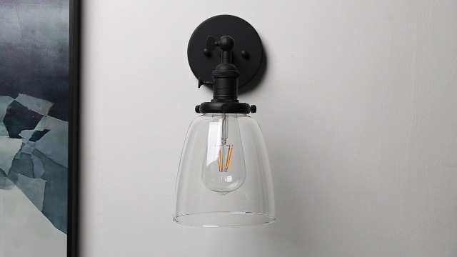 Pathson Réglable Applique Verre Cloche Abat-jour Lampe Rétro Industrial Applique Murale Rétro Eclairage Noir - Image 8