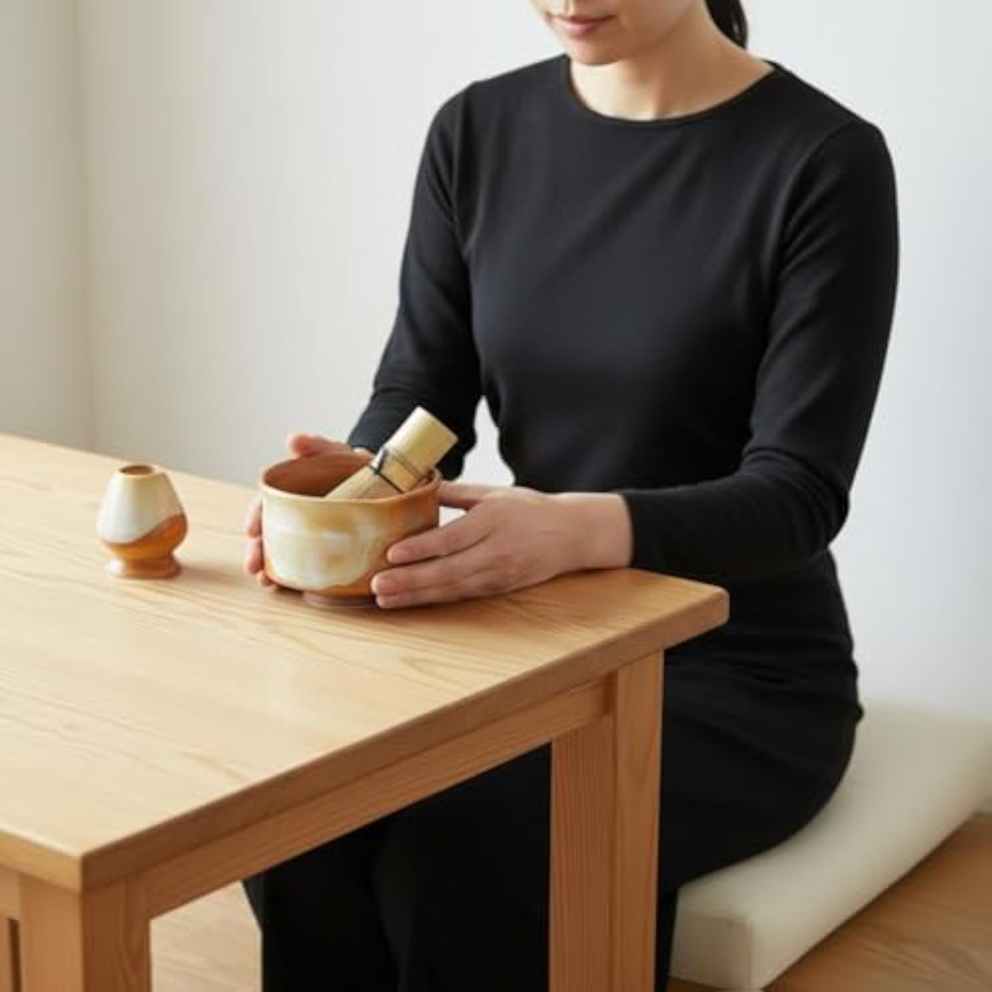 3pc Handmade Ceramics Matcha Bowl Whisk and Holder Set