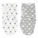 ZIGJOY Schlafsack Baby 2 Pack Pucktücher Neugeboren Verstellbare Baumwolle Pucktücher für Baby 0-3 Monate(Wolken & Stern)