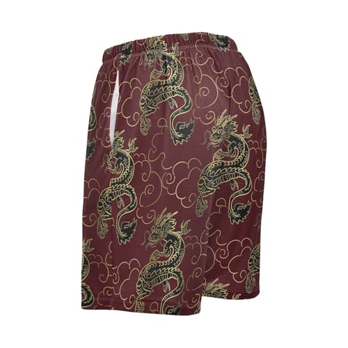 ALAZA Black Gold Dragon Men's Pajama Shorts Sleepwear Pajama Bottom Lounge Pants Wear with Pocket3