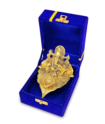 NOBILITY Gold Crystal Diya with Blue Velvet Gift Box Home Decoration Chrystal Piyali Dia Pooja Items Puja Gifts Handmade Oil Lamp Traditional Indian Dhanteras Deepawali Diwali Gift Items 6 Pcs