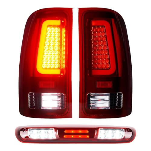Tresound LED Tail Lights + 3rd Third Brake Cargo Lamp for GMC Sierra 1500 2007-2013 SLT WT SL SLE 2500 3500 HD 2007-2014 (Only fit 3500HD with Single Rear Wheel Model) Chrome Housing Red Lens