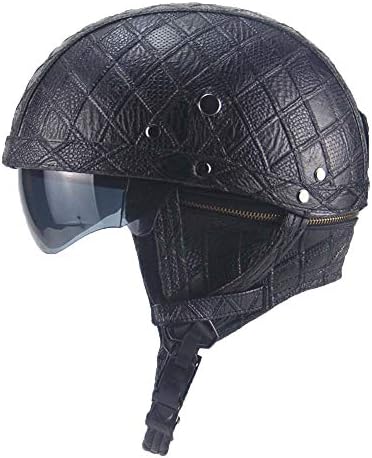 WWQY Vintage Leather Motorcycle Half Helmet Cruiser Scooter Touring Motocross Helmet Double Sun Shield Lens DOT