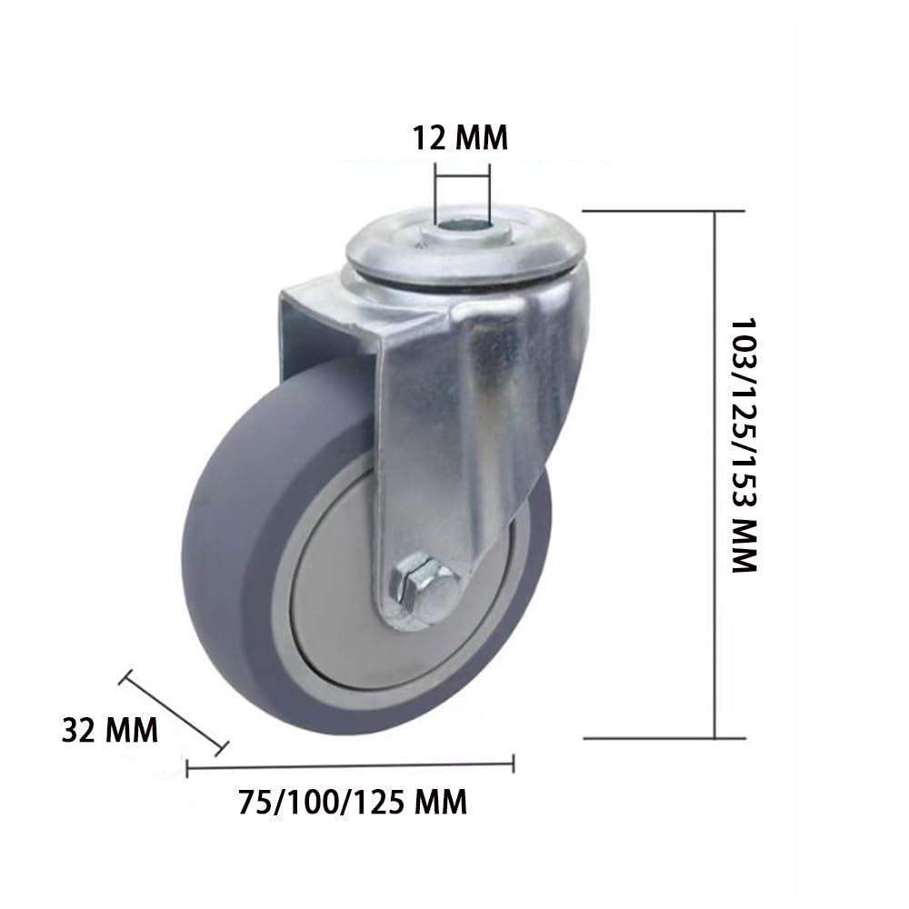 3/4/5 Pollice Ruote in Gomma Silenziose, 4 Pezzi Ruote Pivottanti con Freni, 12 MM Foro Superiore Universale Ruote per Carrelli, Industriali, Möbel(Swivel,3 inch)