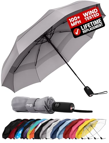 Repel Windproof Travel Umbrella - Compact & Withstands Winds up to 100MPH, Strongest Premium Auto Folding Umbrella for Rain and Sun - Durable, Light & Portable for Women & Men, Fits Backpack & Cars
