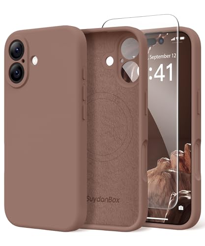 Image of Magnetic for iPhone 16 Case, Compatible with MagSafe, [Screen Protector + Full Camera Protection], Silicone Shockproof Anti-Scratch Protective Phone Case for iPhone 16 6.1 inch, Brown