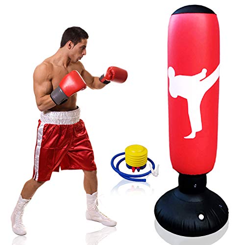 Inflatable - Saco de boxeo hinchable para entrenamiento de fitness y boxeo, con bomba de aire para futbolistas, 160 cm, rojo