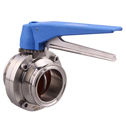 DERNORD Butterfly Valve with Blue Trigger Handle Stainless Steel 304 Tri Clamp Clover (2inch Tri Clamp Butterfly Valve)