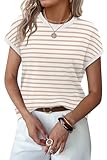 WIHOLL Womens Tops Casual Short Sleeve Sweater Crew Neck Cute Summer Outfits Beach Vacation Clothes Business Casual Tops Sweater Vest Loose Fit Fashion Clothing Striped M
