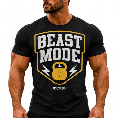 Happy Hour T-Shirt for Men Workout Weightlifting Funny Gym Tshirt (Large, 014. Beast Mode Workout T-Shirt Black)