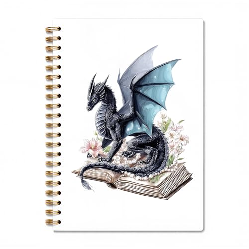 Xiyurlk Blue Dragon Books Notebook, Reading Journals for Book Lovers, Bookworm Reader Gifts, Magical Fantasy Bookish Spiral Notebook Journal, 5.5x8.3 Inch