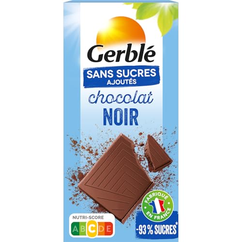 GERBLÉ – Tablette Chocolat Noir – Sans Sucres Ajoutés – Chocolat Intense – Cacao Durable – Sans Huile de Palme – Idéal pour une Pause Gourmande – 80 g