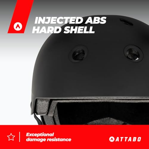 ATTABO Genes Helm für Skateboard und Scooter Größe M Schwarzer MTB Helm mit ABS Hartschalentechnologie mit 11 Lüftungslöchern Verstellbar mit Drehknopf Langlebiges Material und Sicherheit