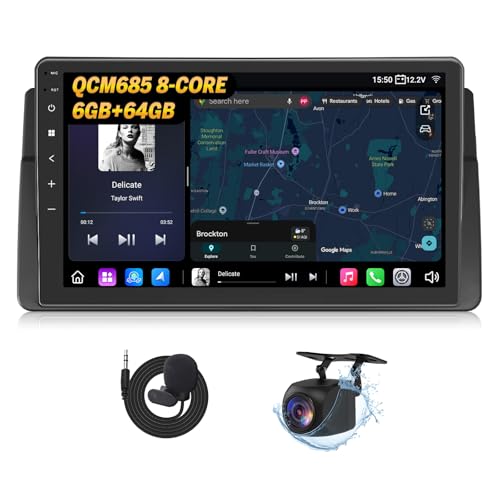EONON E46X6S2 Car Stereo for 1998-2006 BMW E46 M3 325i 330i 328i, Qualcomm 685 8-Core 6+64GB,9'QLED Touchscreen Wireless CarPlay Android Auto, 4G LTE,DSP Optical Coaxial+OBDII Backup Camera