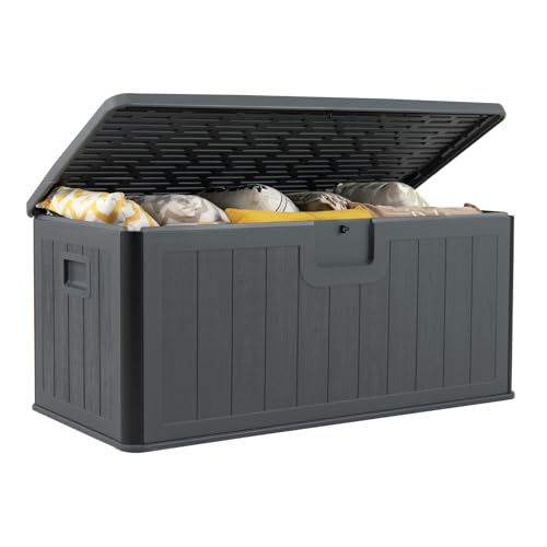 GIANTEX Auflagenbox Wasserdicht, Gartenbox mit Deckel, 378 L Kissenbox für Garten, Balkon, Terrasse, Pool, Gartenkiste Aufbewahrungsbox outdoor für Werkzeuge & Gartenaccessoires (Grau)