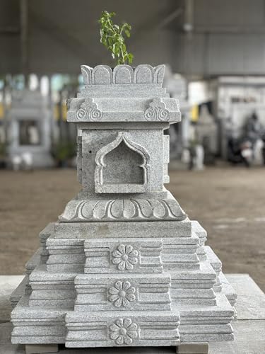 Image of Sri Kanchi Temple Works | Stone Tulasi Maadam | Temple Style Structure | Size -36 * 36 * 36 inches with peedam | Brindavan Top Kudu Design Ohm Swastik Sign | Indoor and Outdoor Tulasi Pot |