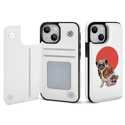 iPhone11用ケース カバー 手帳型 パグ 犬 浮世絵 和風 アイフォン11用 カード収納 横置きスタンド機能 全面保護 Case