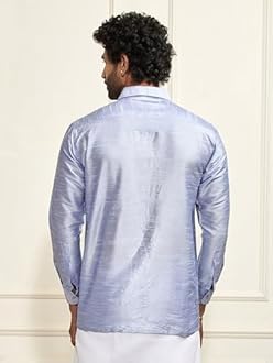 Vastramay Men's Silk Blend Ethnic Shirt | Full Sleeves South Indian Traditional Shirt | Festive, Wedding, Casual Wear