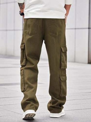 Image of Men's 8 Pocket Cargo Pants | Premium Cotton Twill Baggy Fit Trousers | Stretchable Casual Streetwear Cargos | Mid Rise