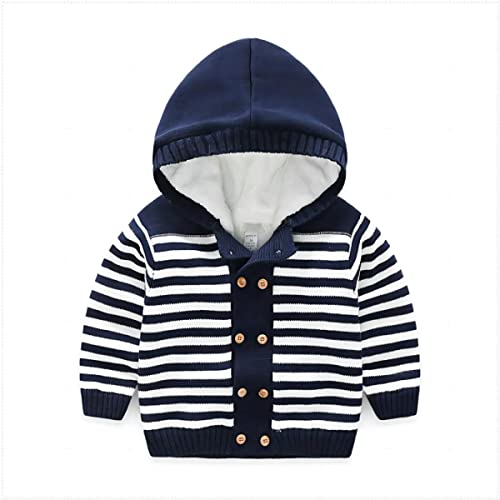 Toddler Boys Girls Knitted Striped Hooded Sweater Cardigan Baby Winter Outerwear Jackets Coat, 3T-4T Navy #TOP1