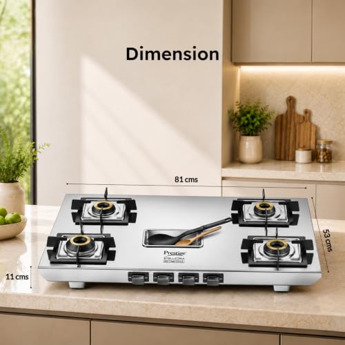 Image of Prestige Stellora Stainless Steel L.P. Gas Stove (With Stainless Steel Body and 4 Unit Brass Burners)