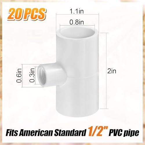20 Pack Chicken Waterer PVC Tee Fittings - Fully Automatic for Threaded Chicken Waterer Nipples/Cups/Feeders/Poultry Water Drinker, White - Thumbnail 7