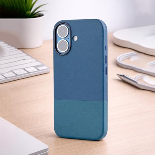 Image of TEKNE Dual-Tone Vegan Leather Case for iPhone 17 | MagSafe Compatible | 2m Drop Protection | Slim & Scratch Resistant | Raised Camera Protection Back Cover - Blue