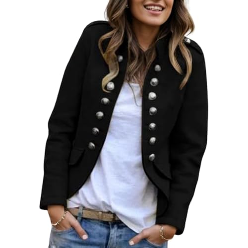 Women's Long Sleeve Wool Print Silver Double Breasted Collared Blazers Casual Office Front Open Blazer Jackets