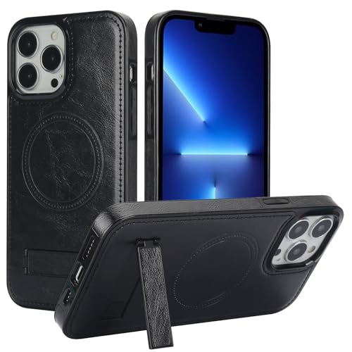 Coque iPhone 12 Pro Max magnétique en cuir PU noir antichoc avec béquille