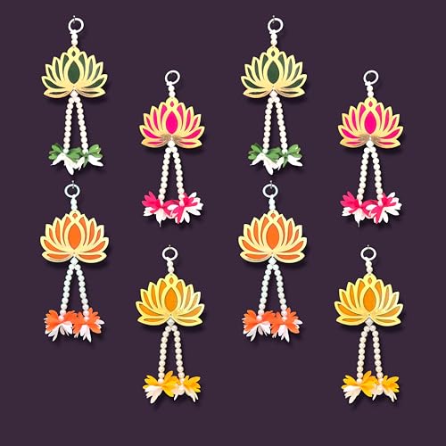 Image of Rajasthan Kraft Handmade Pack of 8 Multicolor Lotus Door Hanging with Pearl & Gajra Traditional Wall & Entrance Decor for Makar Sankranti, Lohri & Wedding Festive Home Decoration 8 Inch (RK-H-210-8)