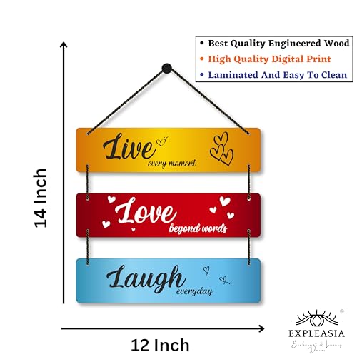 Image of EXPLEASIA Decorative Wall Hanging Wooden Art Decoration Item for Home Office Living Room Bedroom Decoration Items Home Decor Gift Items (live Love Laugh (Heart))