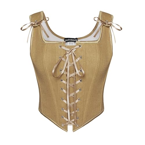 Image of Scarlet Darkness Women's Renaissance Corset Tops Vintage Lace Up Overbust Bustier Bodice Khaki 16