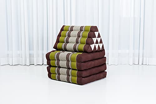 Image of Leewadee 4-Fold Mat with Triangle Cushion - Firm TV Pillow, Foldable Mattress with Cushion Made of Eco-Friendly Kapok, 89 x 20 inches, Brown Green