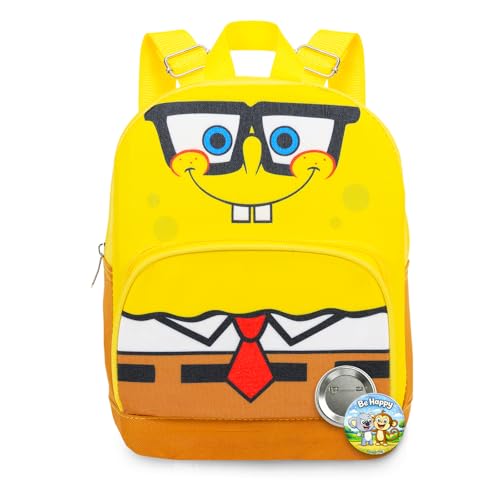 Spongebob Mini Backpack for Teens - 10” Canvas Backpack with Front Pocket Plus Button | Spongebob Backpack Purse Bundle