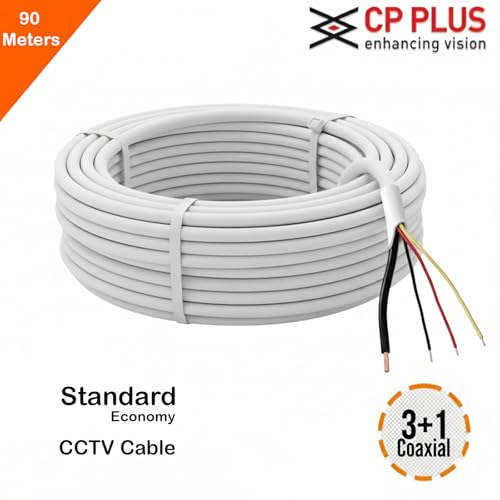 Image of CP Plus 3+1 CCTV Cable | 90 Meter Standard Length | Solid Bare Copper Conductor | HDPE Insulation | AL-Mylar Shielded | High Durability Black & White Cable [CP-ECC-90R]
