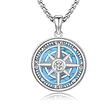 PARYFO Collar de brújula para hombre, plata de ley 925, colgante de brújula con turquesa